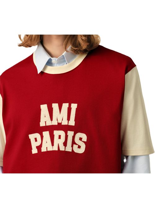 T-shirt in cotone rosso con ricamo Ami Paris Ami Paris | UTS418.JE0272A202 RUBYRED/IVORY